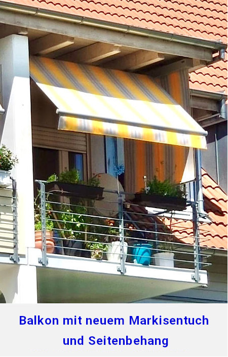 Balkon mit neuem Markisentuch und Seitenbehang